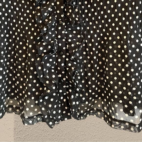 Black and white polka dot mesh ruffled blouse - Picture 4 of 9